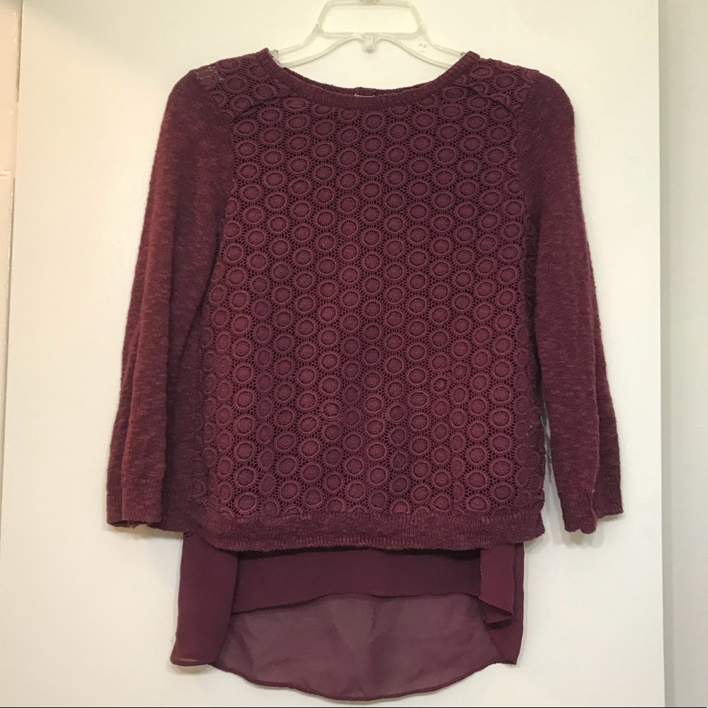 Lucky Brand Wine Sweater with Sheer Layer XS